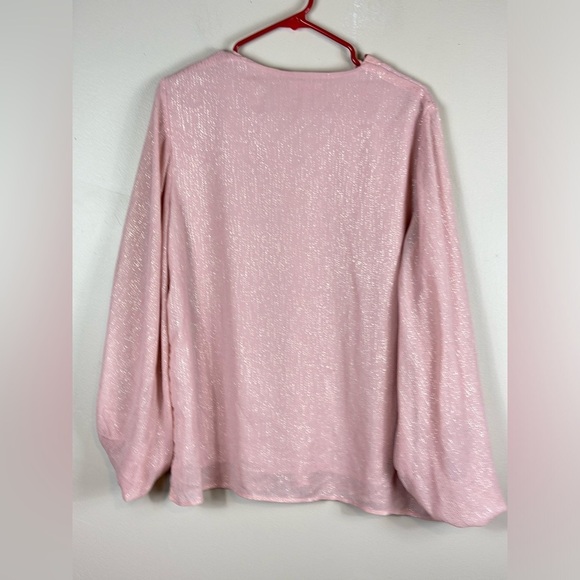 Entro large vneck pink/ gold 21 p2p 27” length shear sleeves preowned - Picture 6 of 7